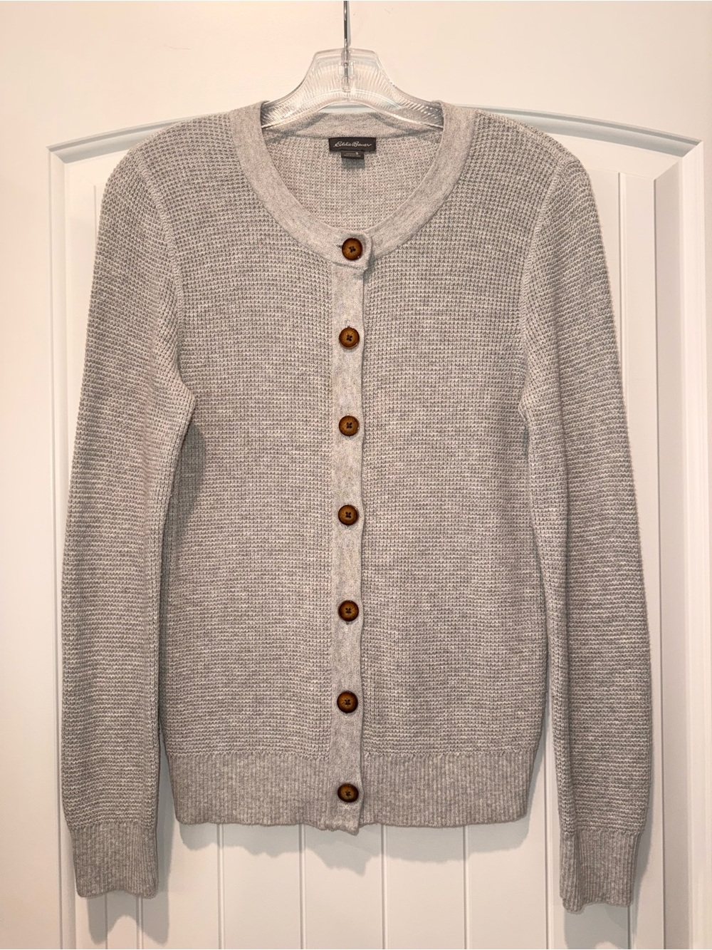 Eddie Bauer Heather Light Gray Button-Up Knit Cardigan